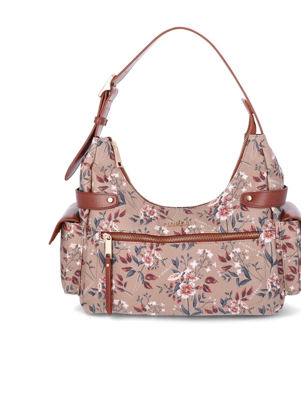 Floral Shoulder Bag in Blush Pink with Brown Trim - Modern Everyday Tote